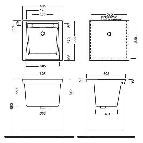 Lavapanni in ceramica con mobile in legno laccato